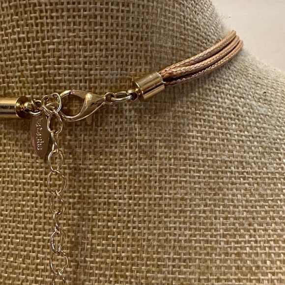 Natasha Necklace brown multistrand cord w/ large faux tortoise oval rings - Picture 9 of 9